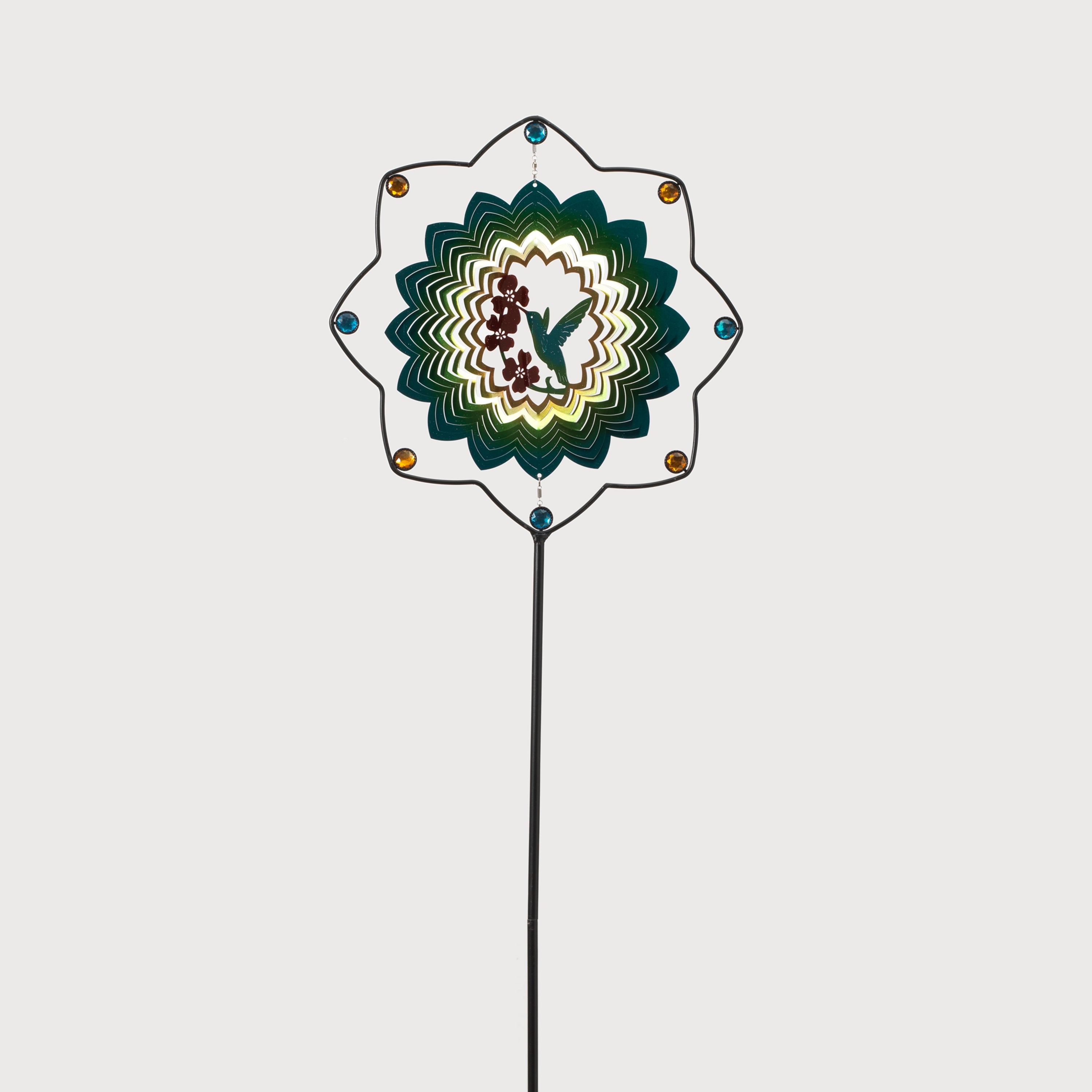 63 Inch Metal and Stainless Steel Bird Spinner Yard Stake with Jewel Accents